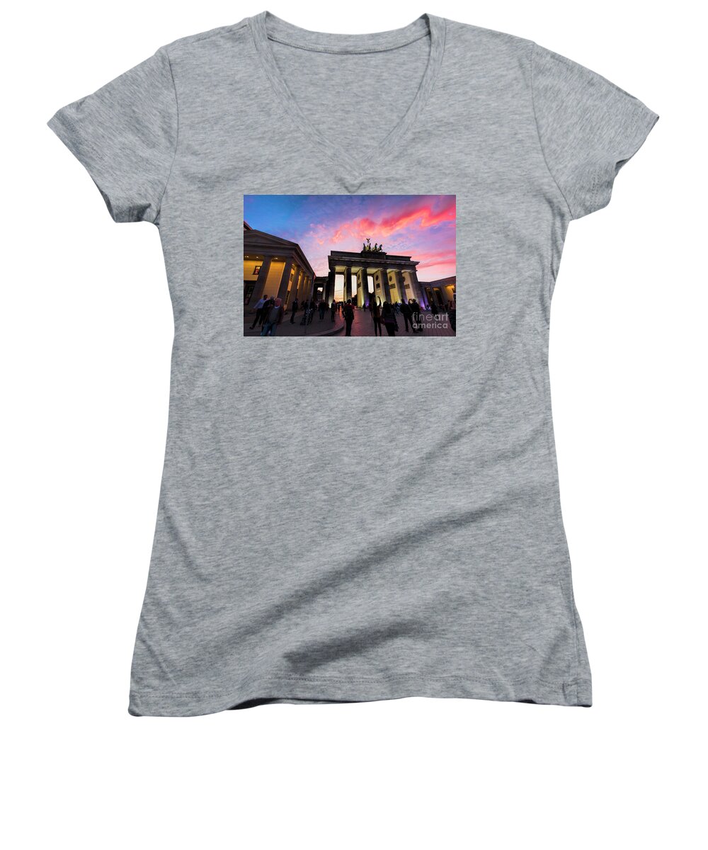 Architecture Women's V-Neck featuring the photograph Branderburg Gate by Pravine Chester