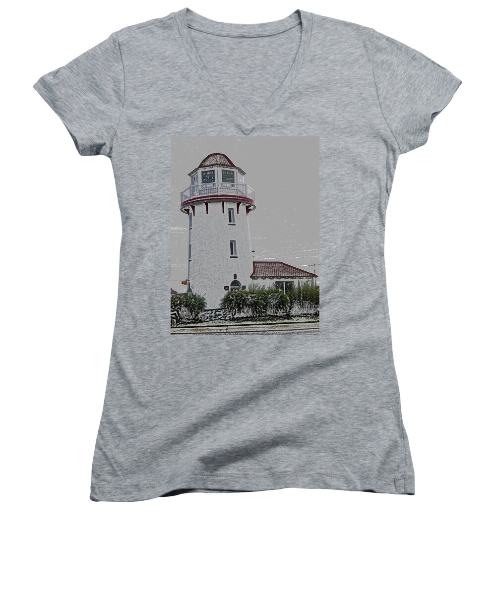 Lighthouse Women's V-Neck featuring the photograph Brigantine Lighthouse by Trish Tritz