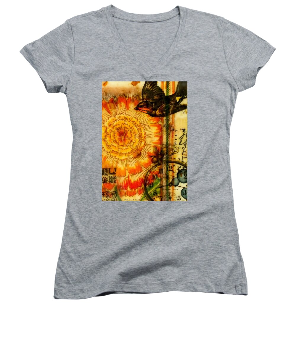 Bright Life Women's V-Neck featuring the painting Bright Life Encaustic by Bellesouth Studio