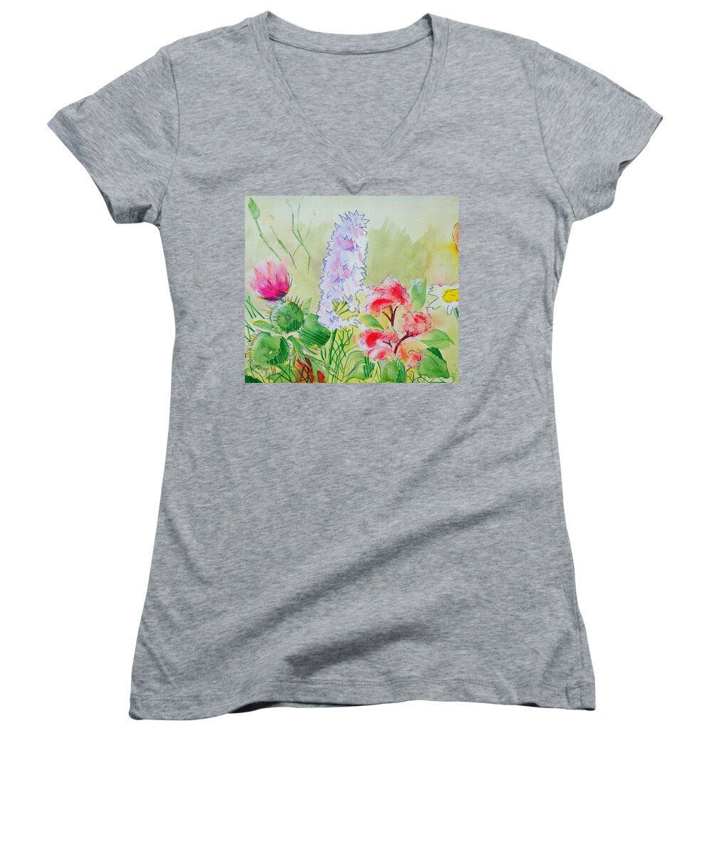 Flowers Women's V-Neck featuring the painting British Wild Flowers by Mike Jory