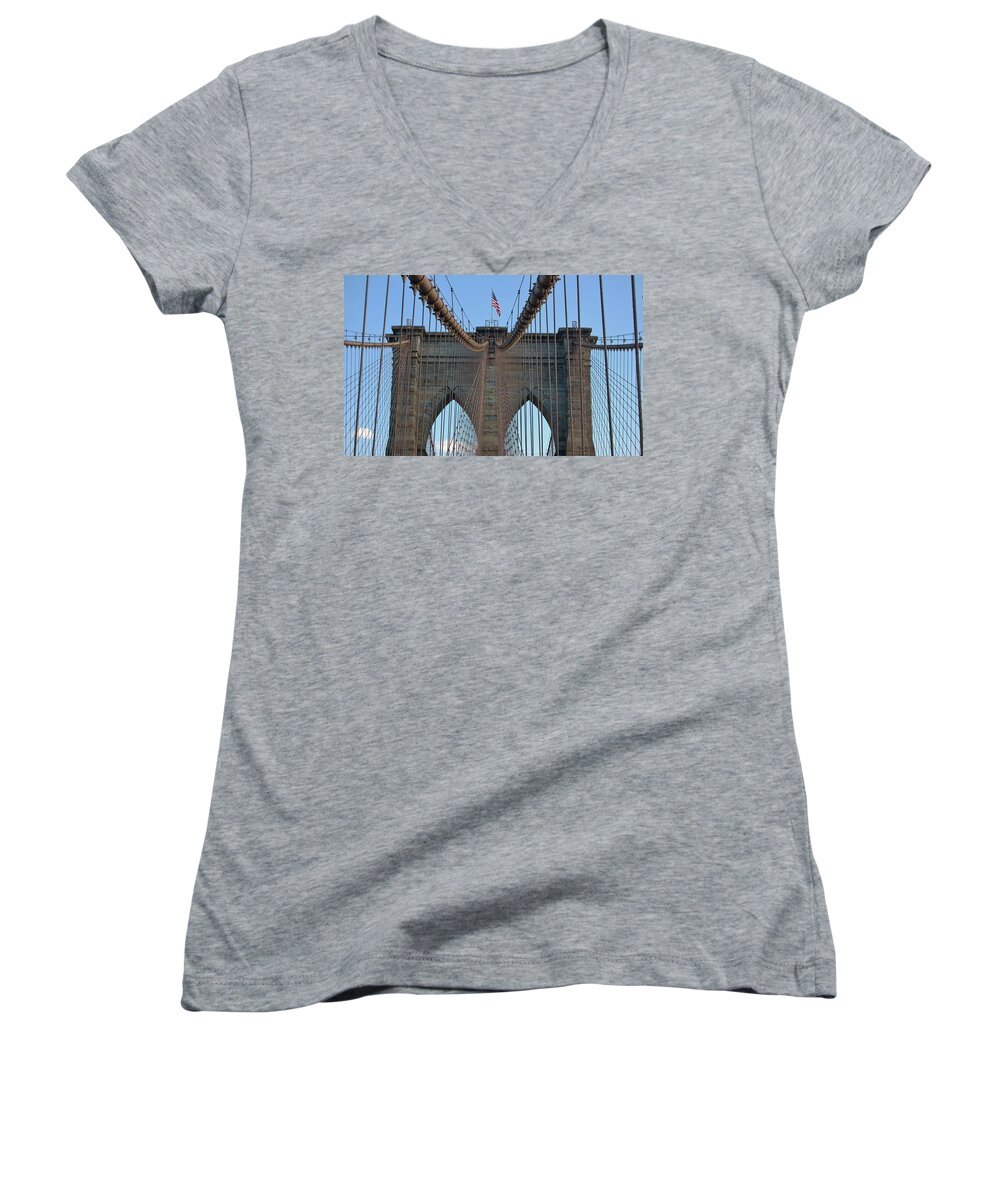 Brooklyn Women's V-Neck featuring the photograph Brooklyn Bridge by Christopher James