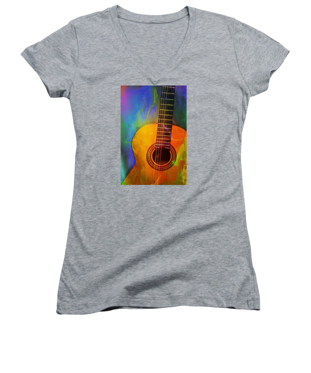 Guitar Women's V-Neck featuring the photograph Brushwork by Ricardo Dominguez