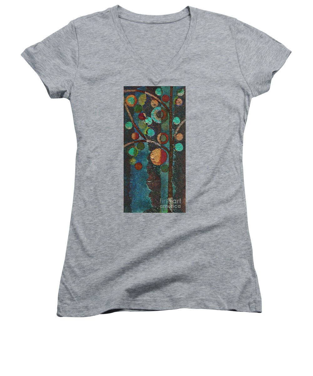 Tree Women's V-Neck featuring the painting Bubble Tree - spc02bt05 - Left by Variance Collections
