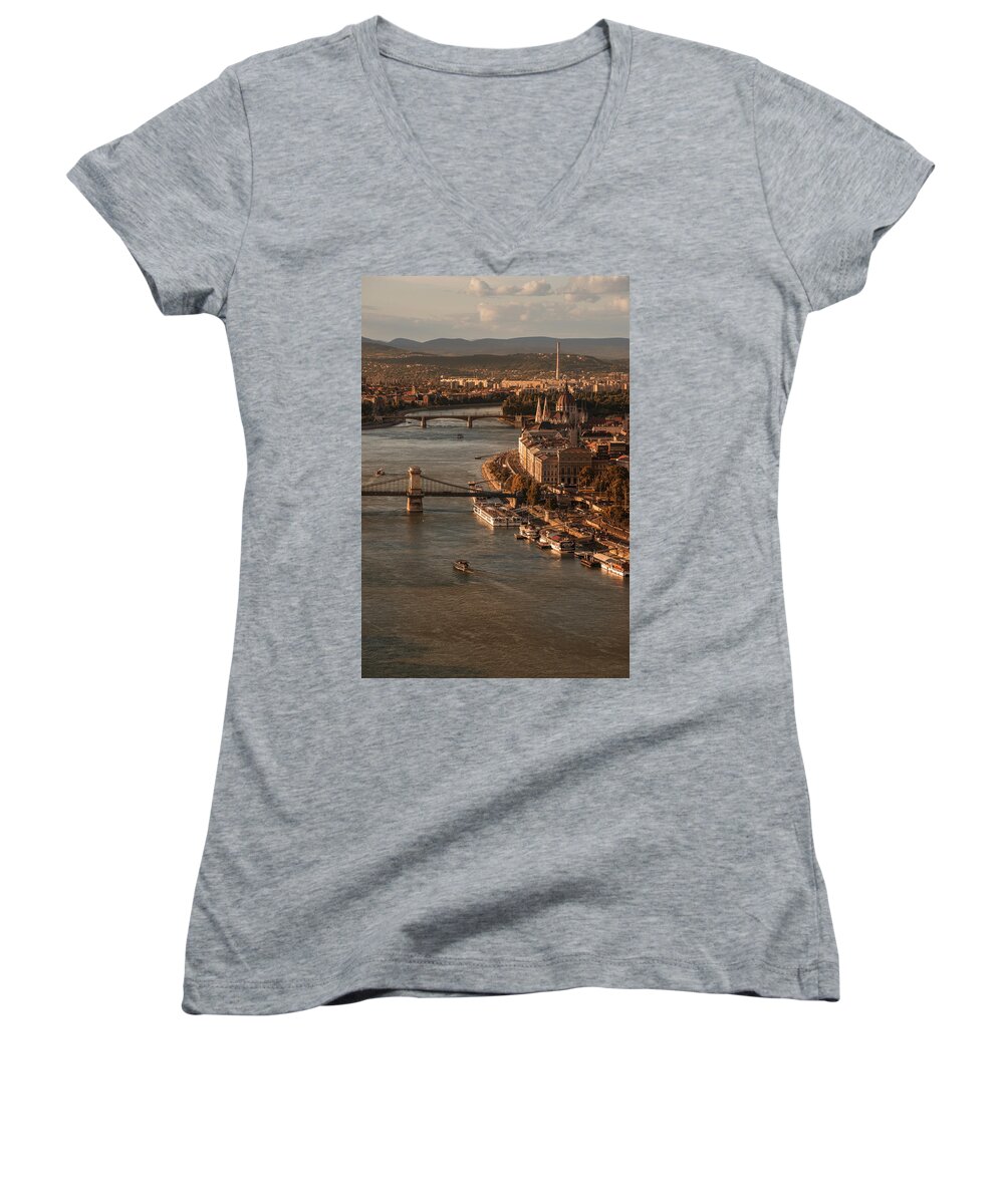 Urban Women's V-Neck featuring the photograph Budapest in the morning sun by Jaroslaw Blaminsky