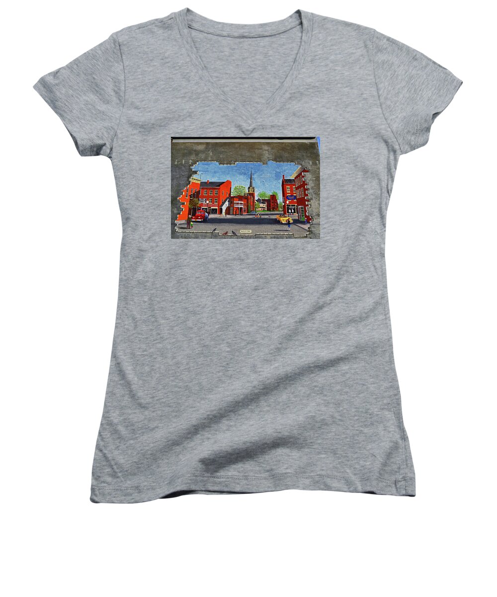 Building Mural Women's V-Neck featuring the photograph Building Mural - Cuba New York 001 by George Bostian