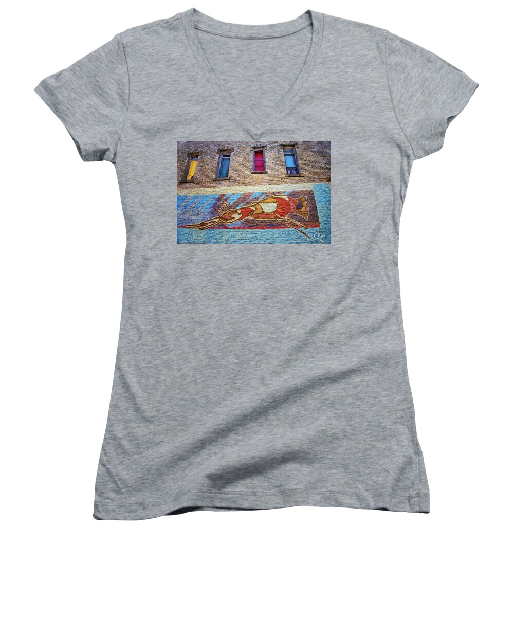 Doors Women's V-Neck featuring the photograph Bull Durham Building by Jolynn Reed