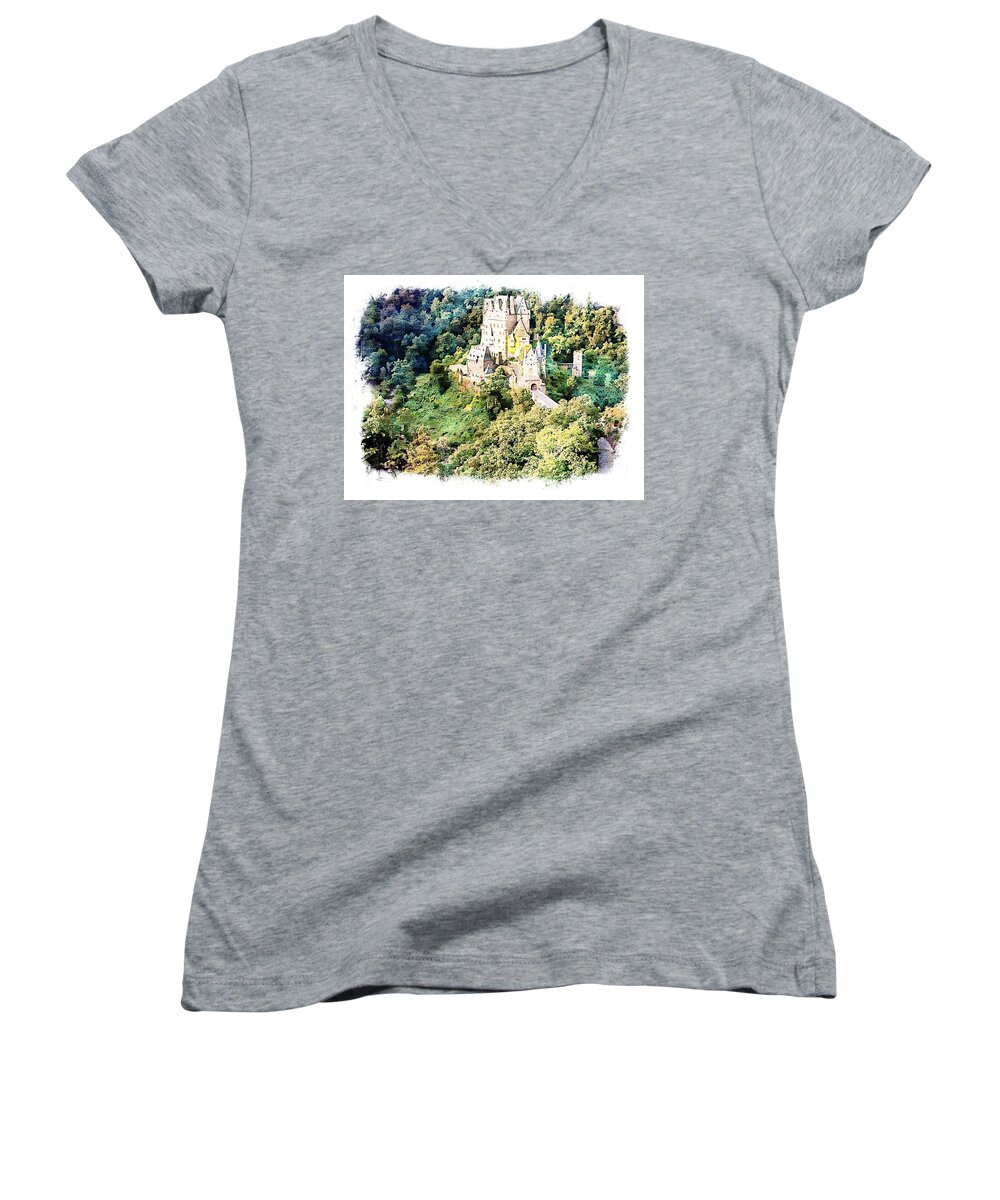 Germany Women's V-Neck featuring the photograph Burg Eltz - Moselle by Joseph Hendrix