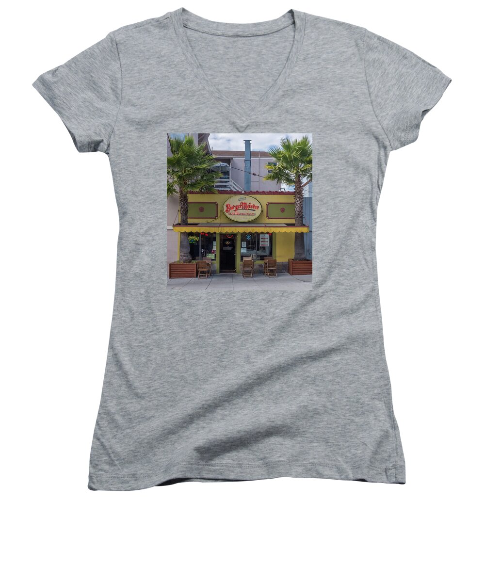 Frank Dimarco Women's V-Neck featuring the photograph BurgerMeister Restaurant, San Francisco by Frank DiMarco