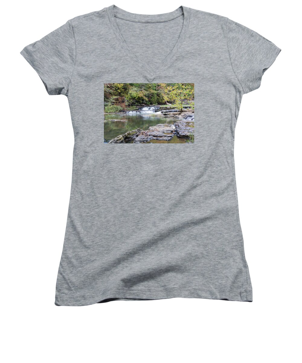 Landscape Women's V-Neck featuring the photograph Burgess Falls by John Benedict
