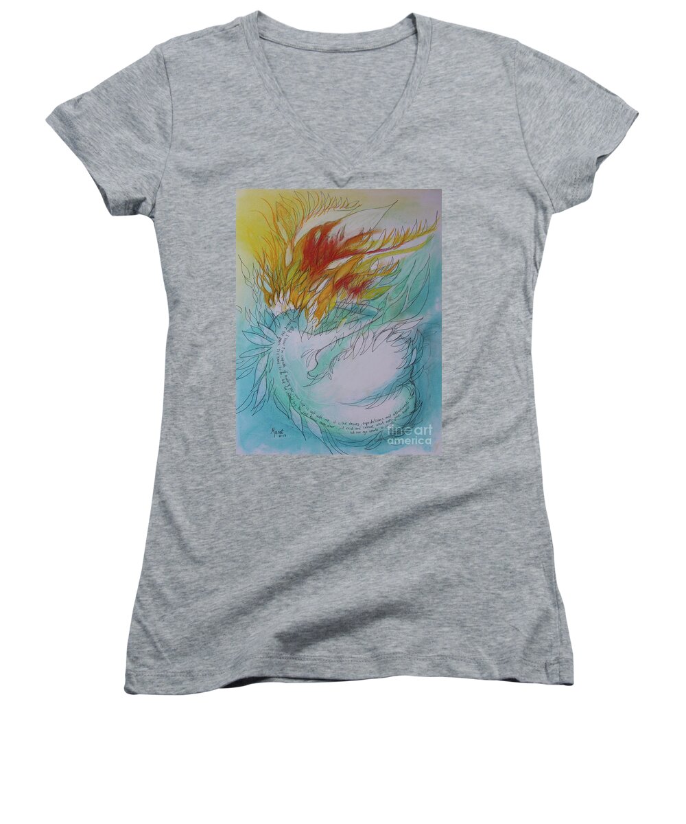Northernlights Women's V-Neck featuring the drawing Burning Thoughts by Marat Essex