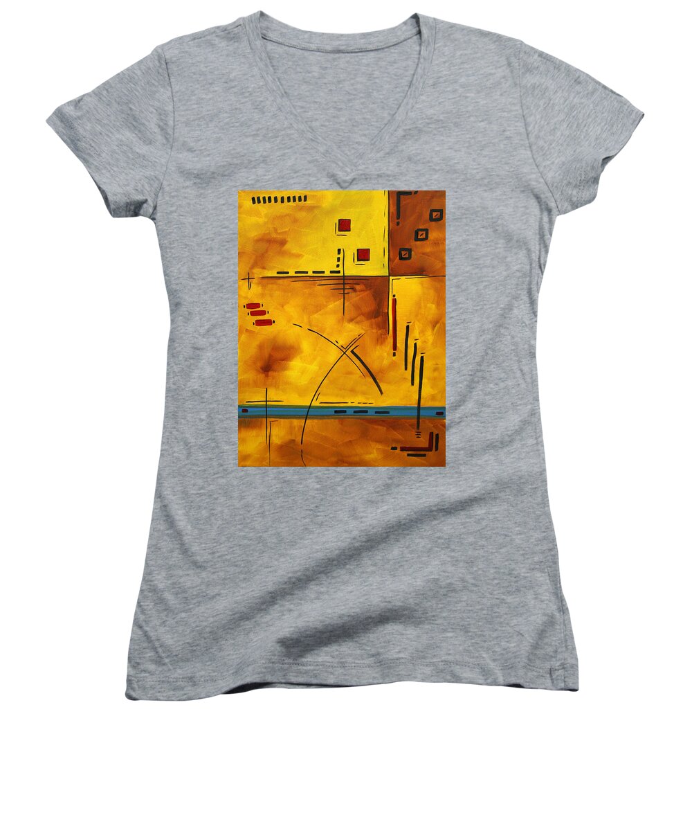 Abstract Women's V-Neck featuring the painting Burnt Desires by MADART by Megan Aroon