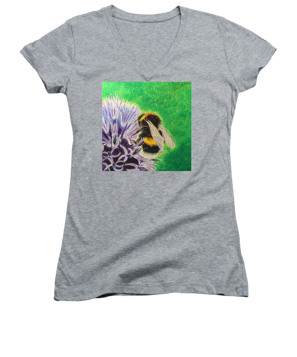 Bee Women's V-Neck featuring the painting Bursting by Sonja Jones