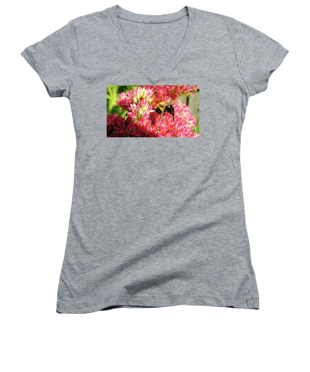 Bee Women's V-Neck featuring the photograph Buzy Bee by Ms Judi
