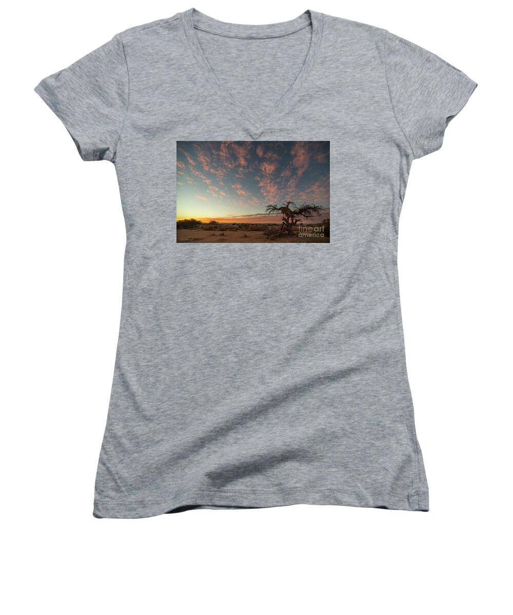 Sunset Women's V-Neck featuring the photograph Bye bye to sunset by Arik Baltinester