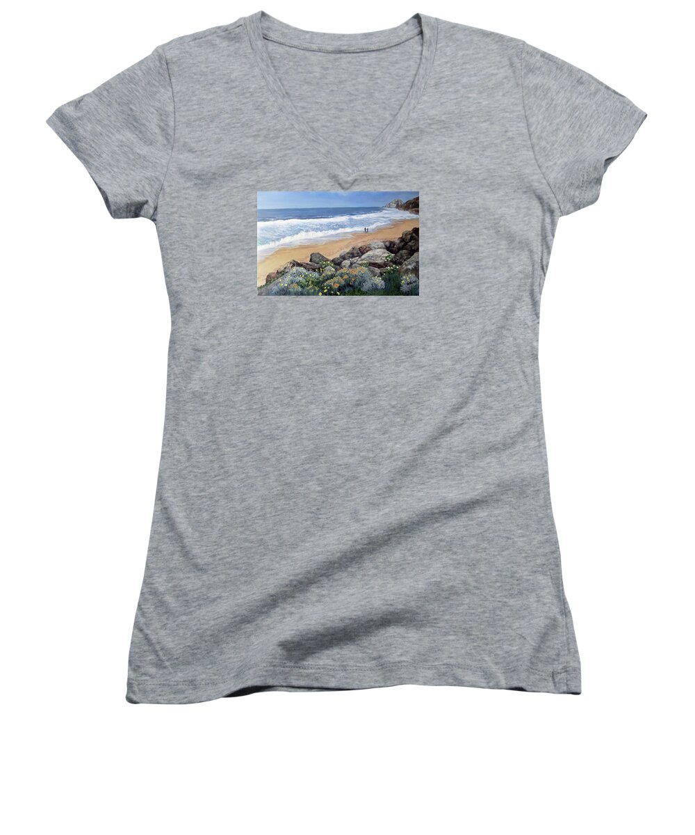 California Women's V-Neck featuring the painting California Dreaming by Mary Palmer