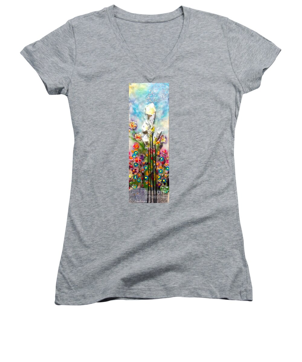 Calla Lily Women's V-Neck featuring the painting Calla Lily Dance by Amy Stielstra
