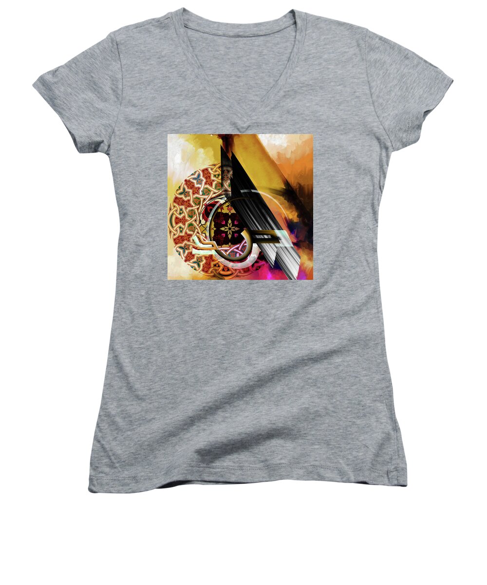 Abstract Women's V-Neck featuring the painting Calligraphy 103 1 1 by Mawra Tahreem