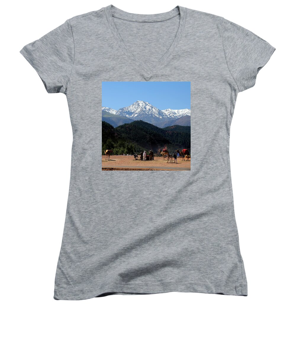 Camels Women's V-Neck featuring the photograph Camels 1 by Andrew Fare