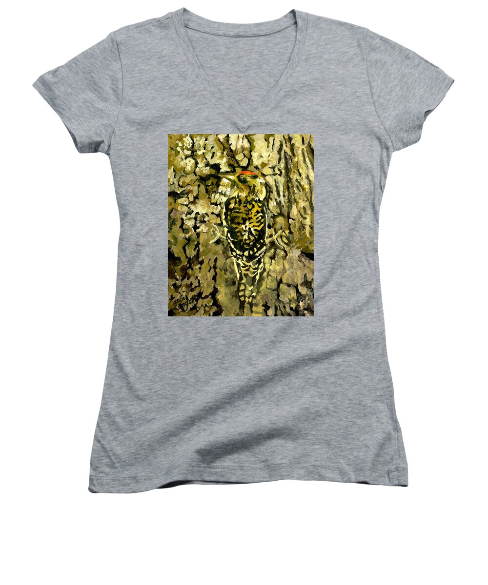 Bird Women's V-Neck featuring the painting Camouflage by Alice Leggett