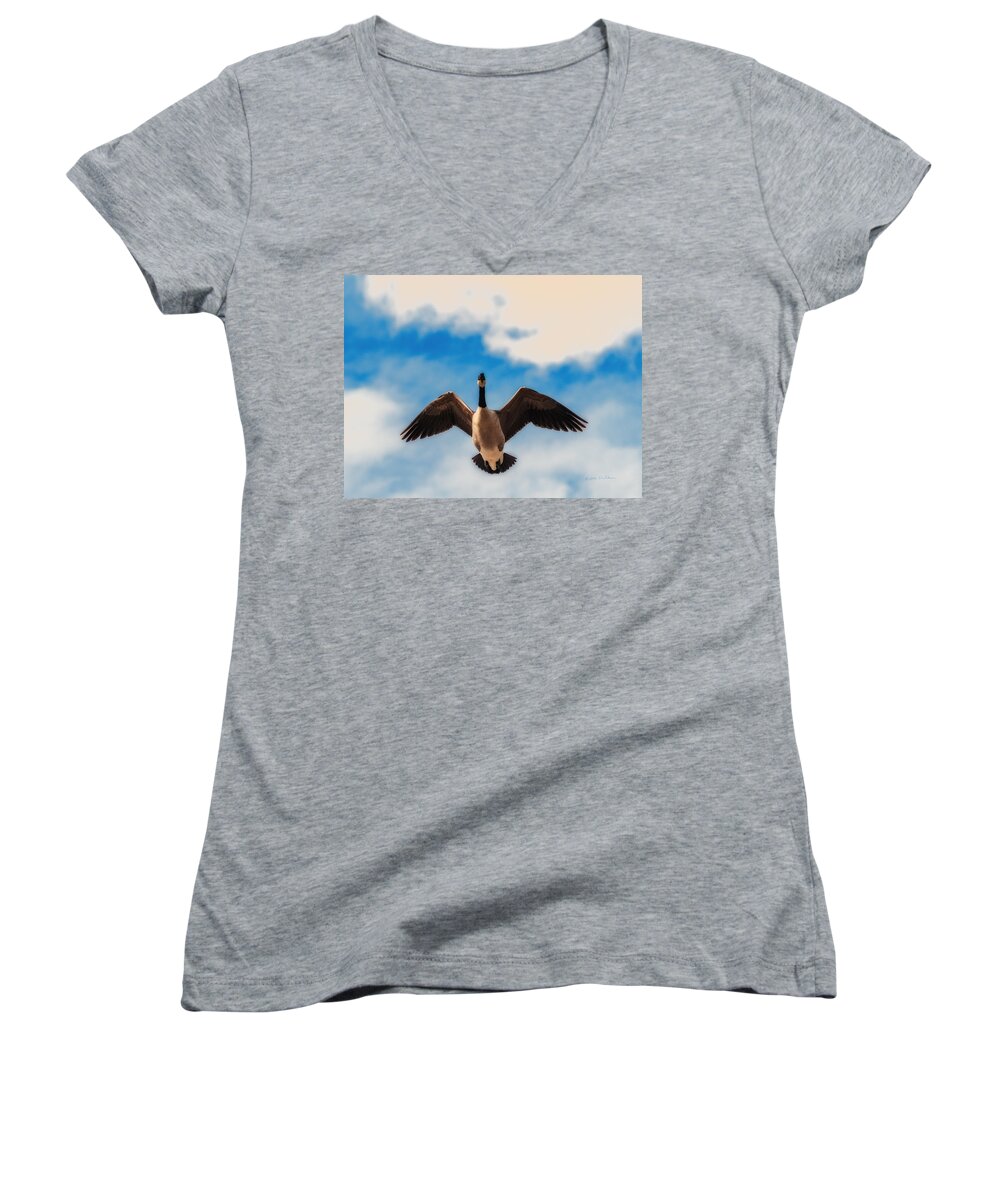 Heron Heaven Women's V-Neck featuring the photograph Canada Geese In Spring by Ed Peterson