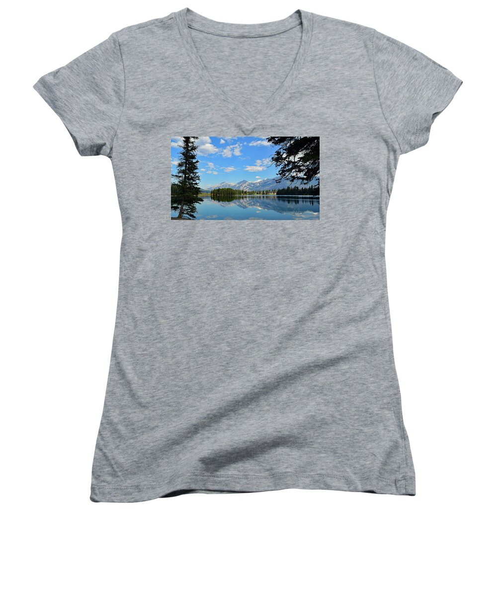 Canadian Rockies Women's V-Neck featuring the photograph Canadian Rockies No. 4-1 by Sandy Taylor