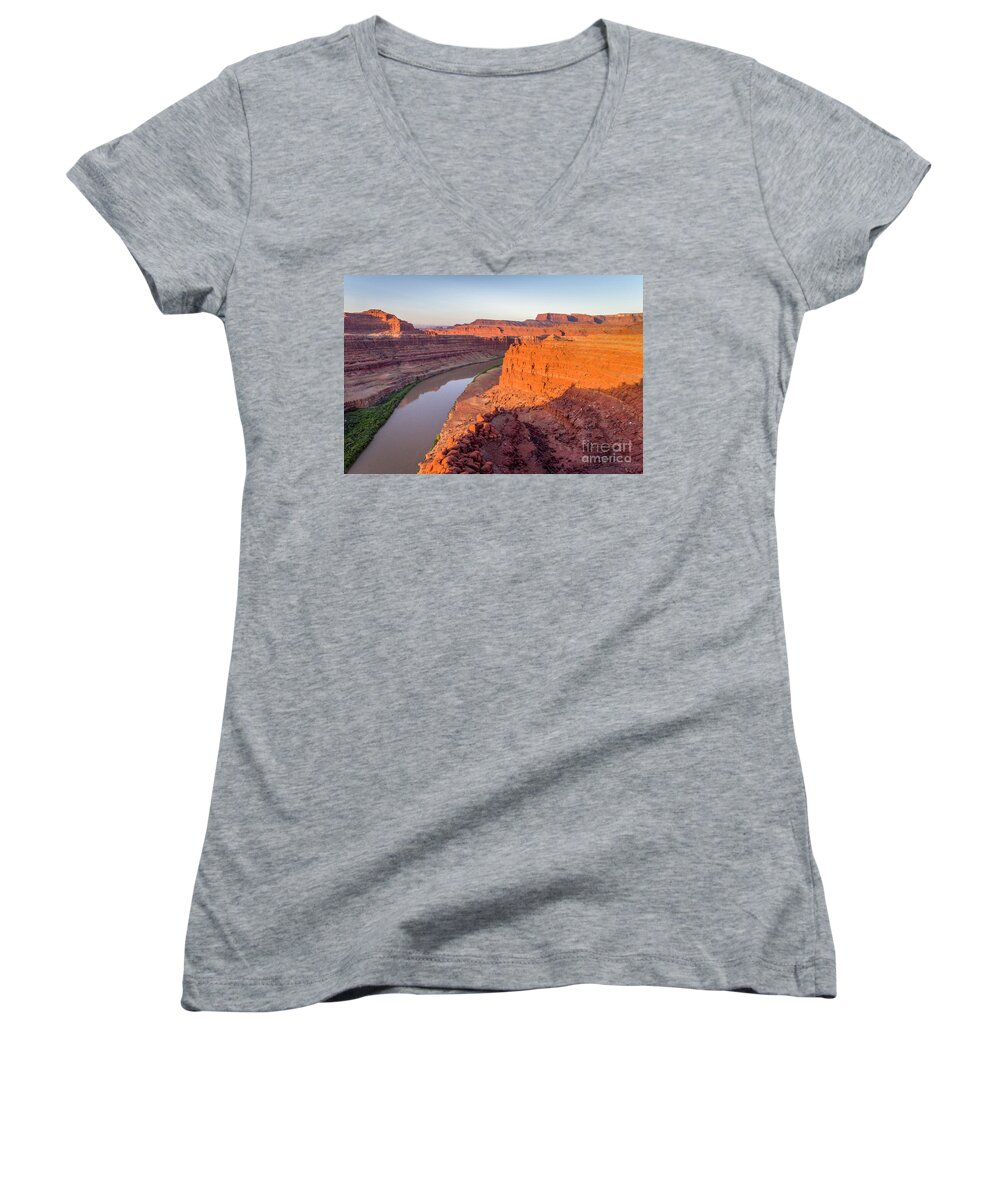 Colorado River Women's V-Neck featuring the photograph Canyon of Colorado River - sunrise aerial view by Marek Uliasz