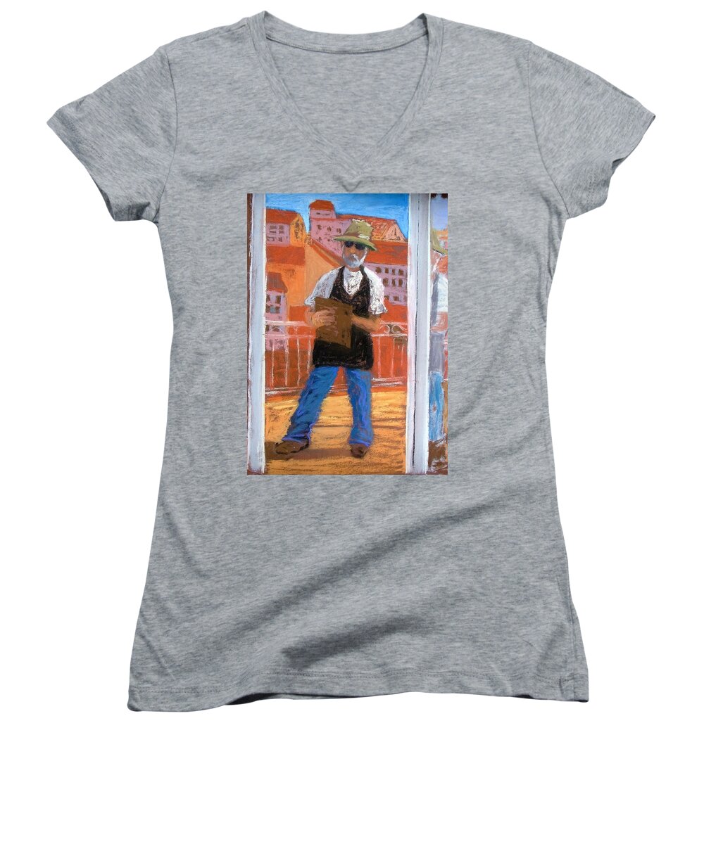 Self Portrait Women's V-Neck featuring the painting Captured in Antibes by Gary Coleman