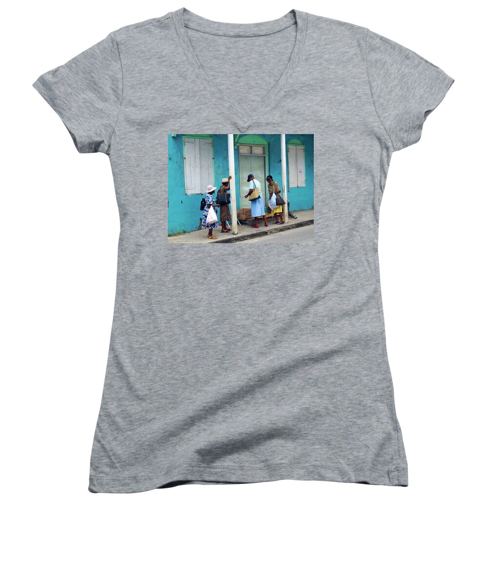Barbados Women's V-Neck featuring the photograph Caribbean Blue, Speightstown, Barbados by Kurt Van Wagner