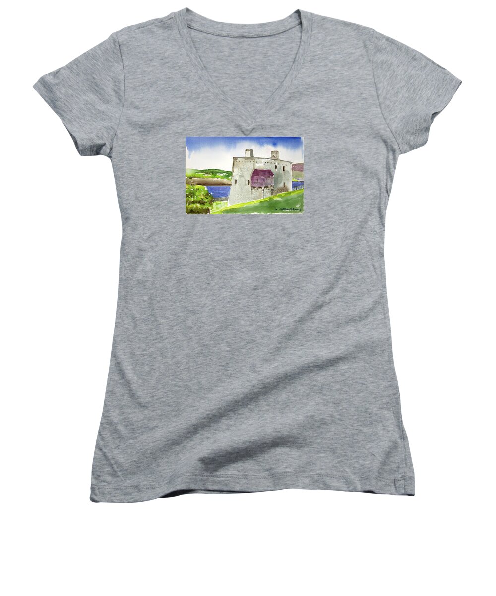  Women's V-Neck featuring the painting Castle From the Hill by Kathleen Barnes