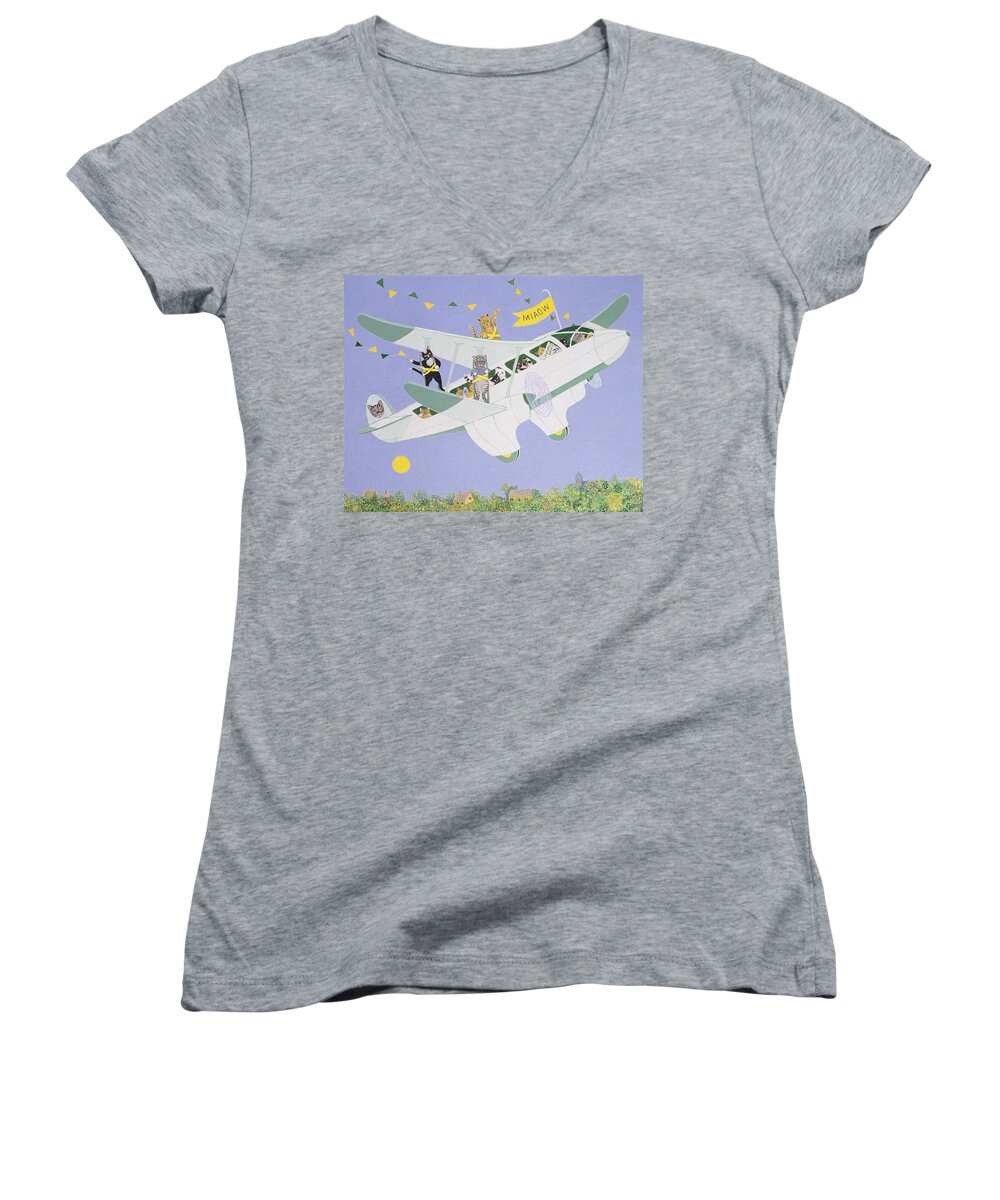 Cat Women's V-Neck featuring the painting Cat Air Show by Pat Scott