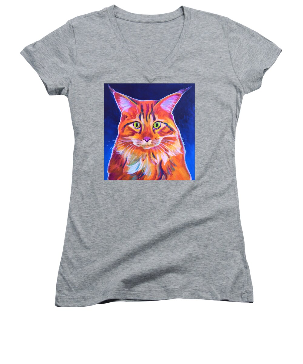 Maine Coon Women's V-Neck featuring the painting Cat - Cosmo by Dawg Painter
