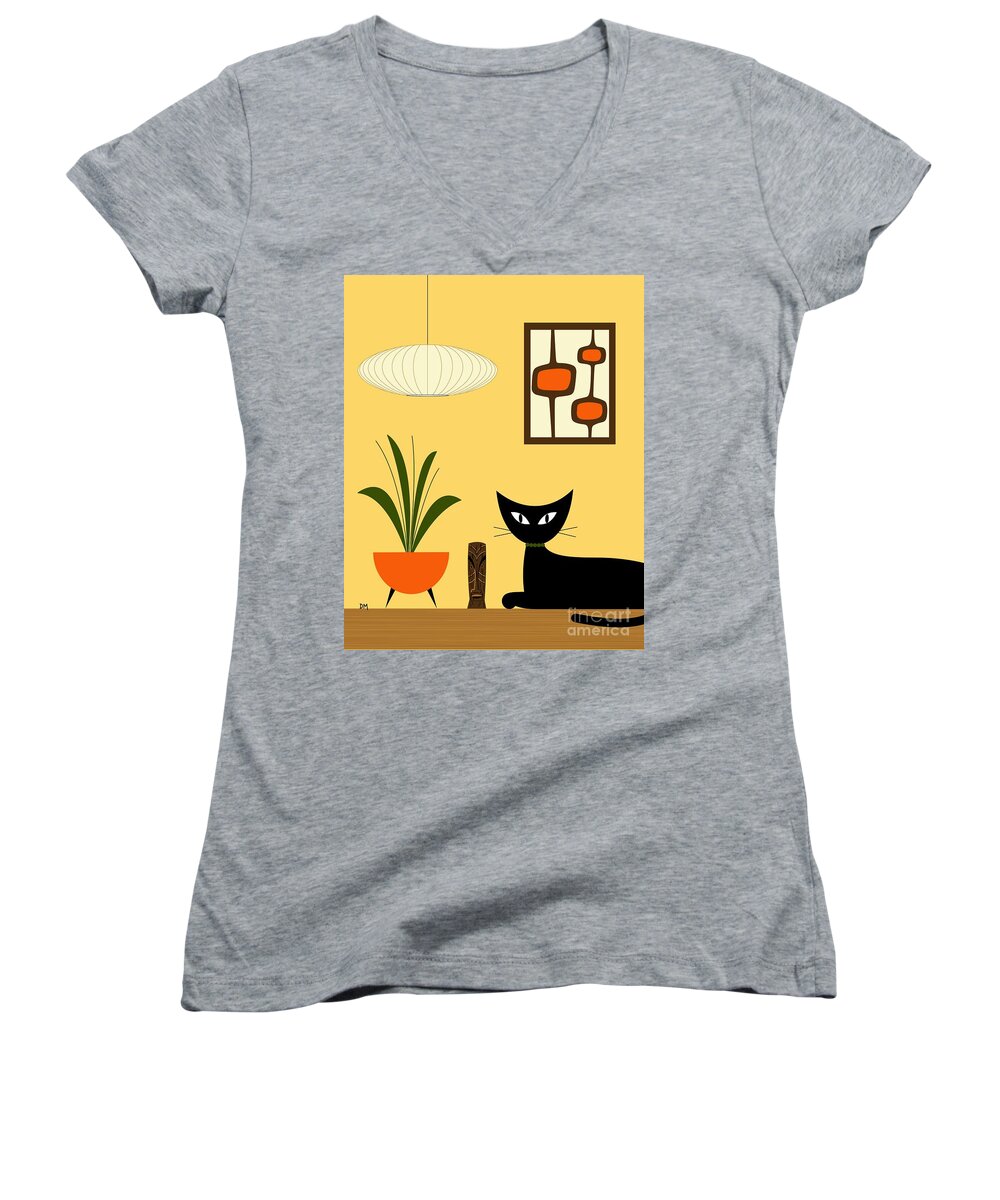 George Nelson Women's V-Neck featuring the digital art Cat on Tabletop with Mini Mod Pods 3 by Donna Mibus