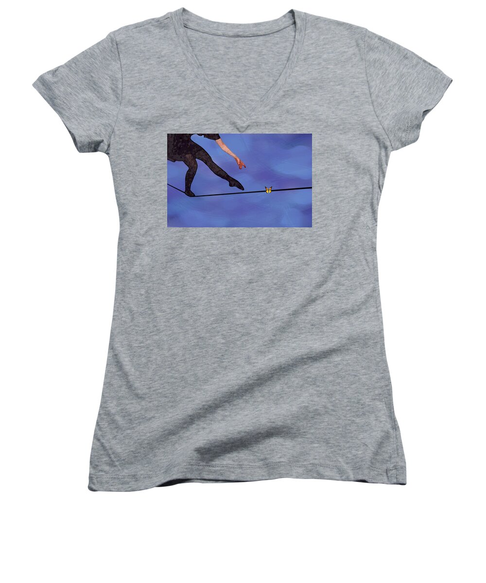 Surreal Women's V-Neck featuring the painting Catching Butterflies by Steve Karol