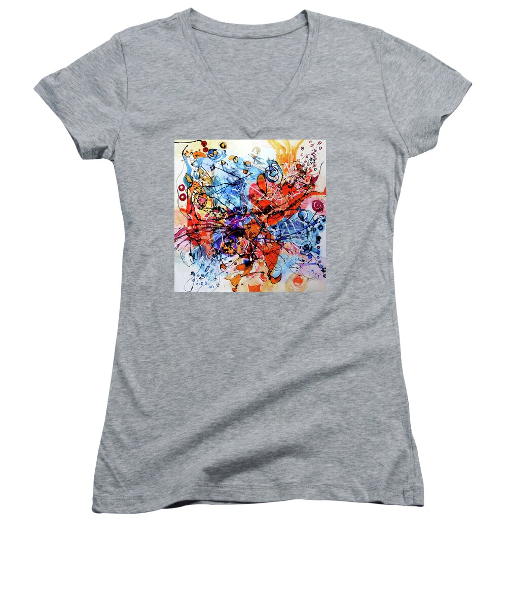 Abstract Women's V-Neck featuring the photograph Cauta-ma printre ganduri by Elena Bissinger