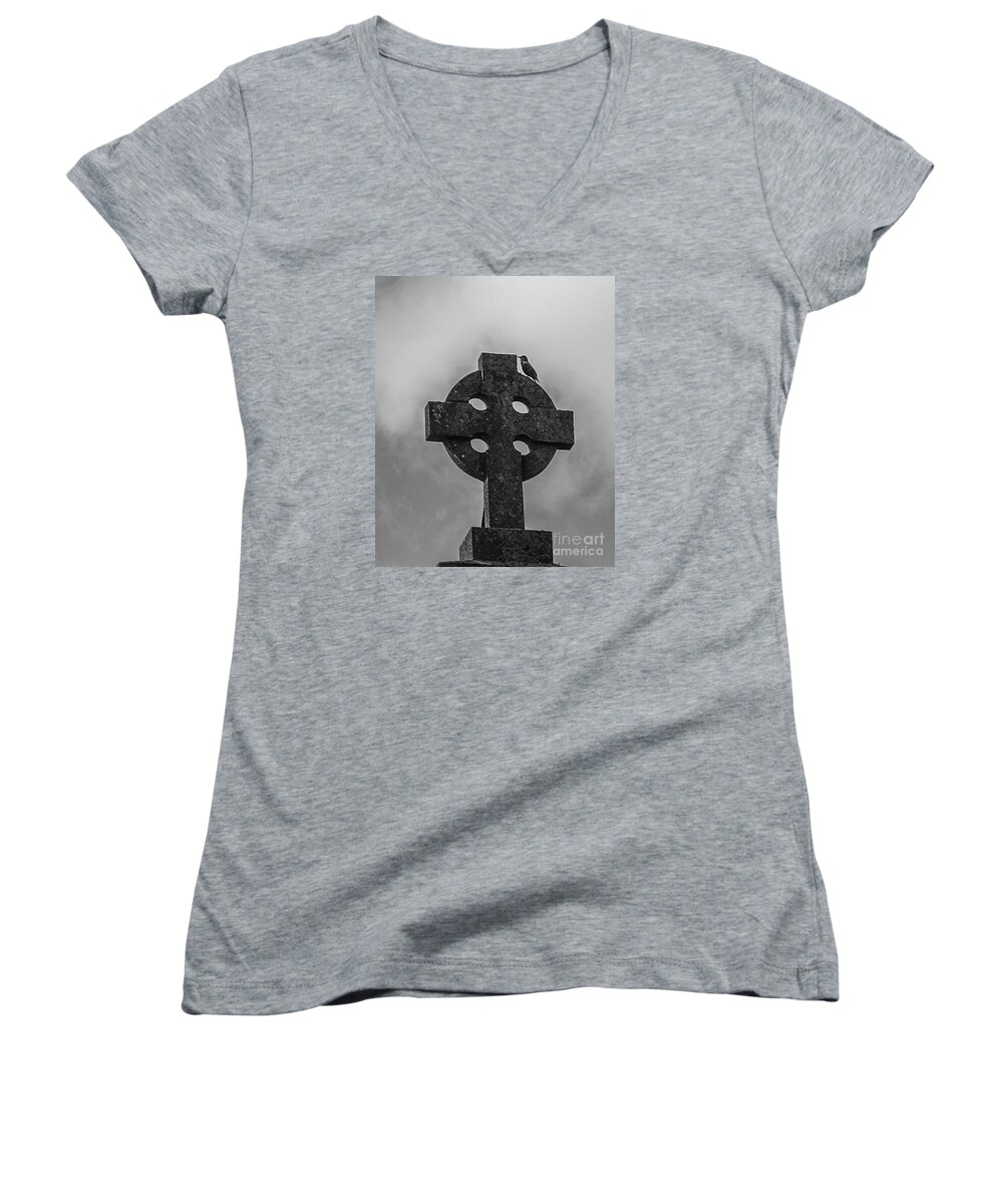 Scotland Women's V-Neck featuring the photograph Celtic Cross #2 - Scotland by Amy Fearn