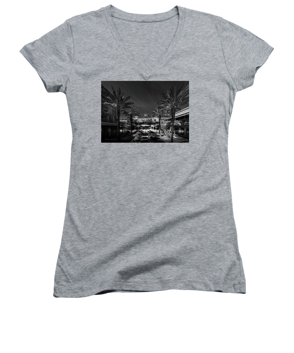 Tampa Women's V-Neck featuring the photograph Centro Ybor BW by Marvin Spates