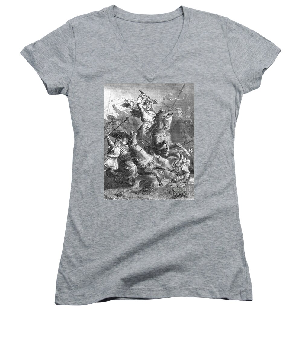 History Women's V-Neck featuring the photograph Charles Martel, Battle Of Tours, 732 by Photo Researchers