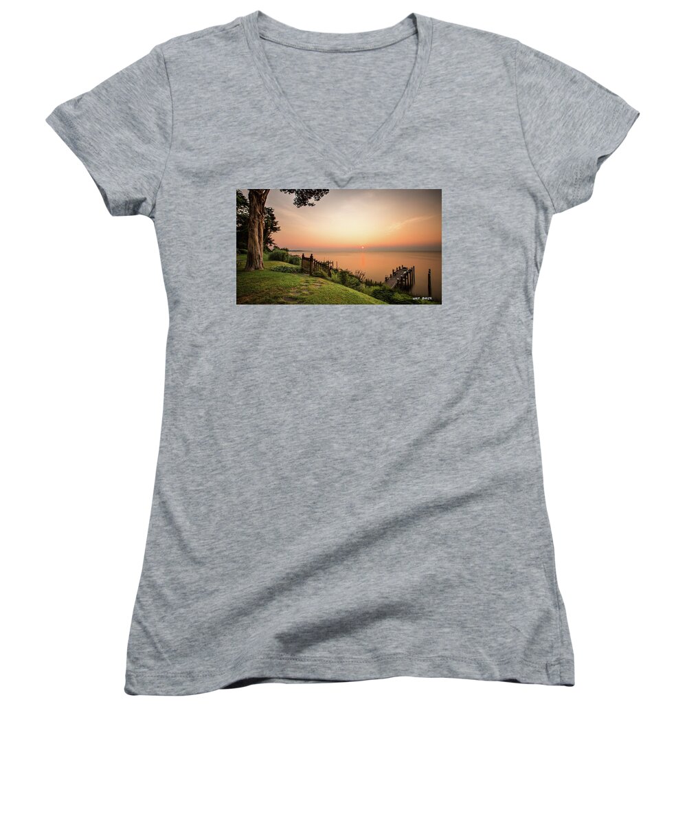 Chesapeake Bay Women's V-Neck featuring the photograph Chesapeake Morning by Walt Baker