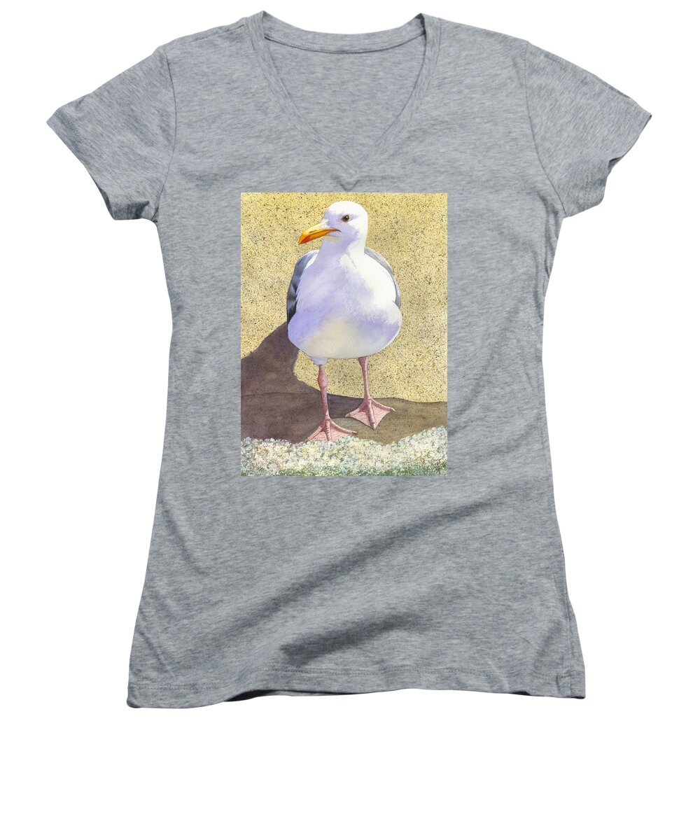 Seagull Women's V-Neck featuring the painting Chilly by Catherine G McElroy