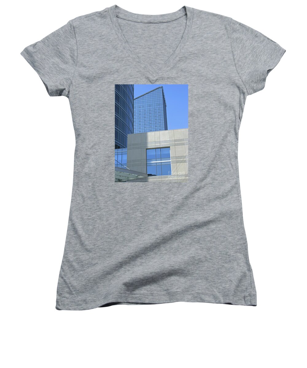 Blue Women's V-Neck featuring the photograph City Blues by Ann Horn