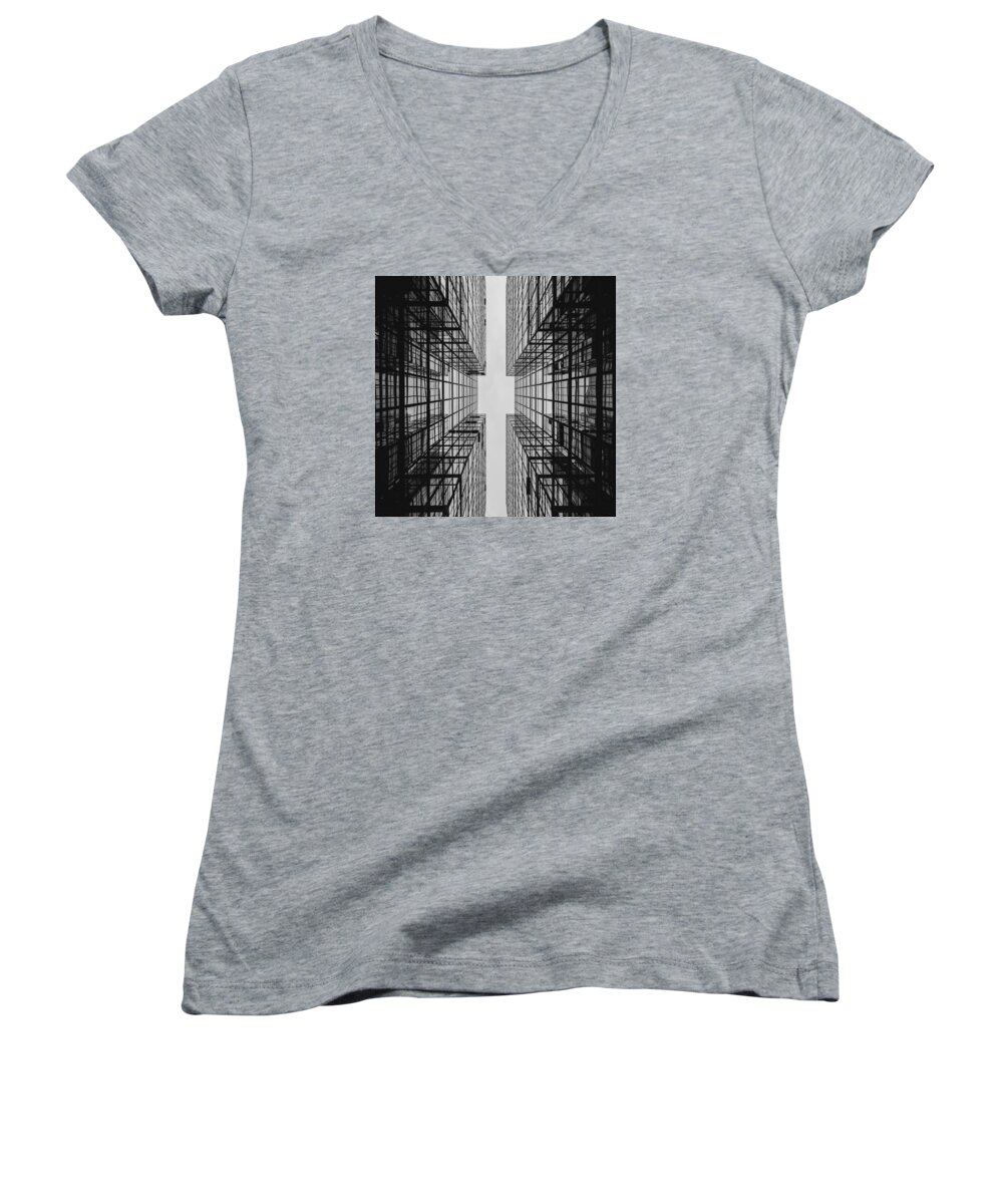 City Buildings Women's V-Neck featuring the photograph City Buildings by Marianna Mills
