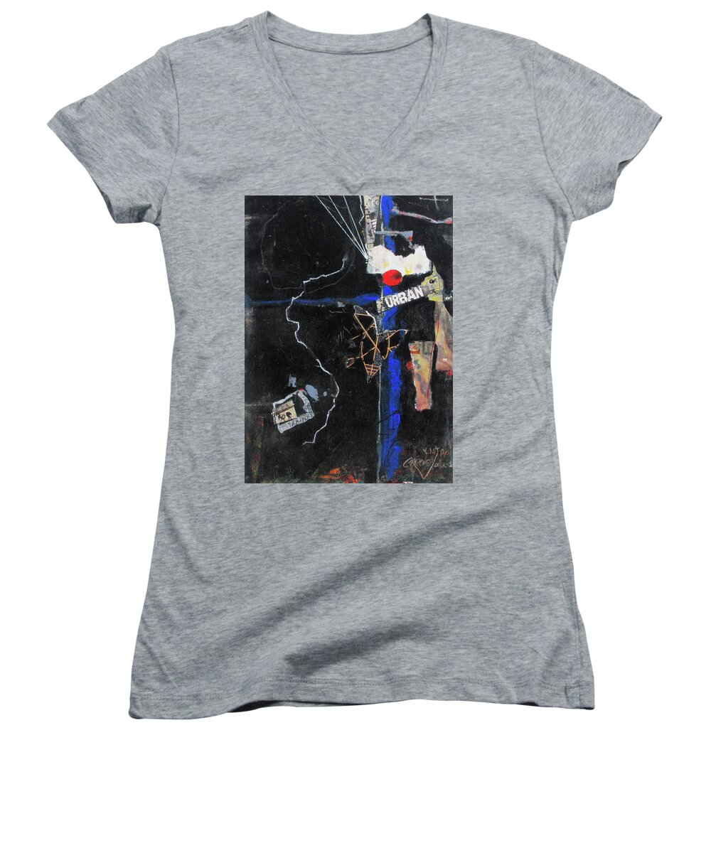 Cats Women's V-Neck featuring the painting City Cat by Carole Johnson