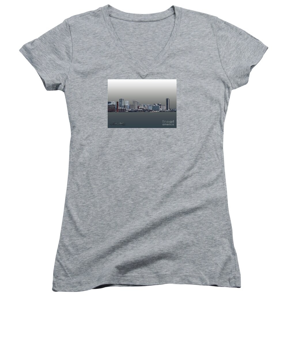 Photoshop Women's V-Neck featuring the photograph City Skyline of RVA by Melissa Messick