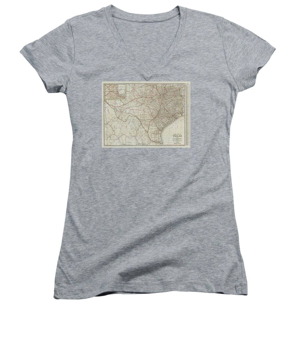Texas Women's V-Neck featuring the digital art Clasons Texas Guide Map 1931 by Texas Map Store