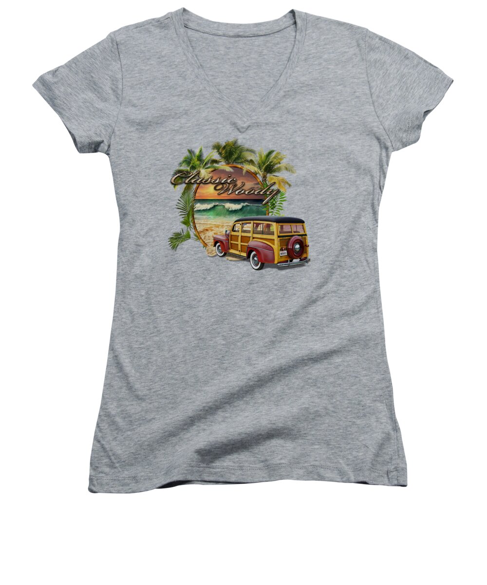Surf Women's V-Neck featuring the digital art Classic Woody by Robert Corsetti