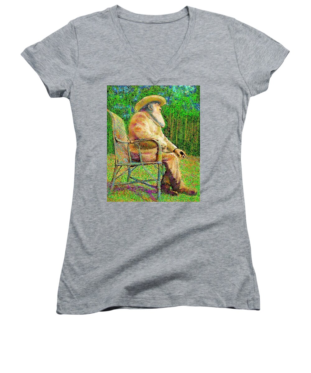 Monet Women's V-Neck featuring the painting Claude Monet in his garden by Hidden Mountain