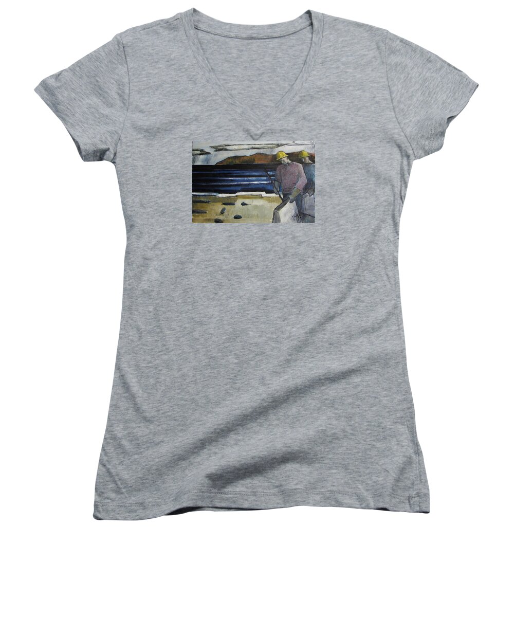 Landscape Women's V-Neck featuring the painting Cleanup by Thomas Tribby