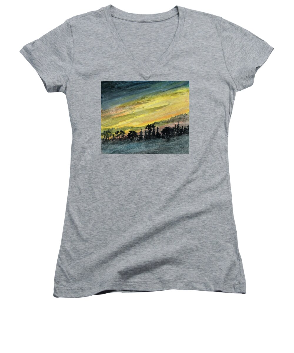 Weather Women's V-Neck featuring the painting Clearing Storm by R Kyllo