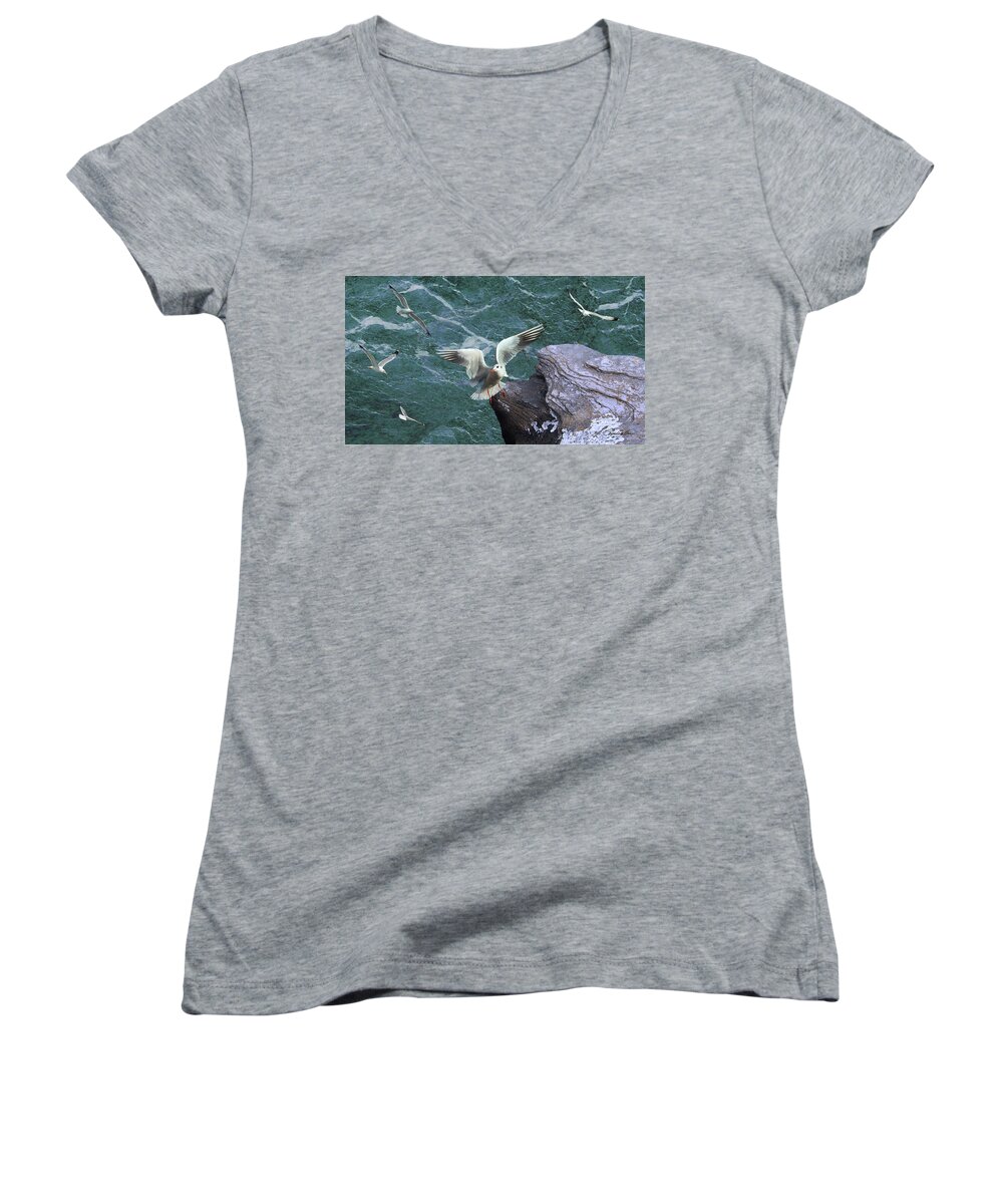 Cliff Women's V-Neck featuring the digital art Cliffs of Davenport by M Spadecaller