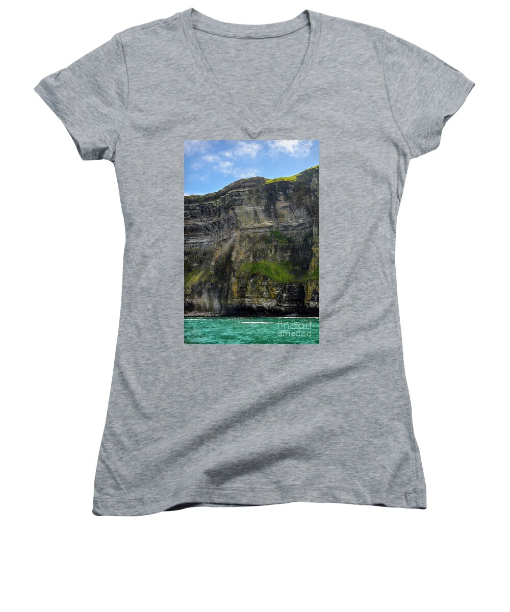Cliff Women's V-Neck featuring the photograph Cliffs of Moher from the sea close up by RicardMN Photography